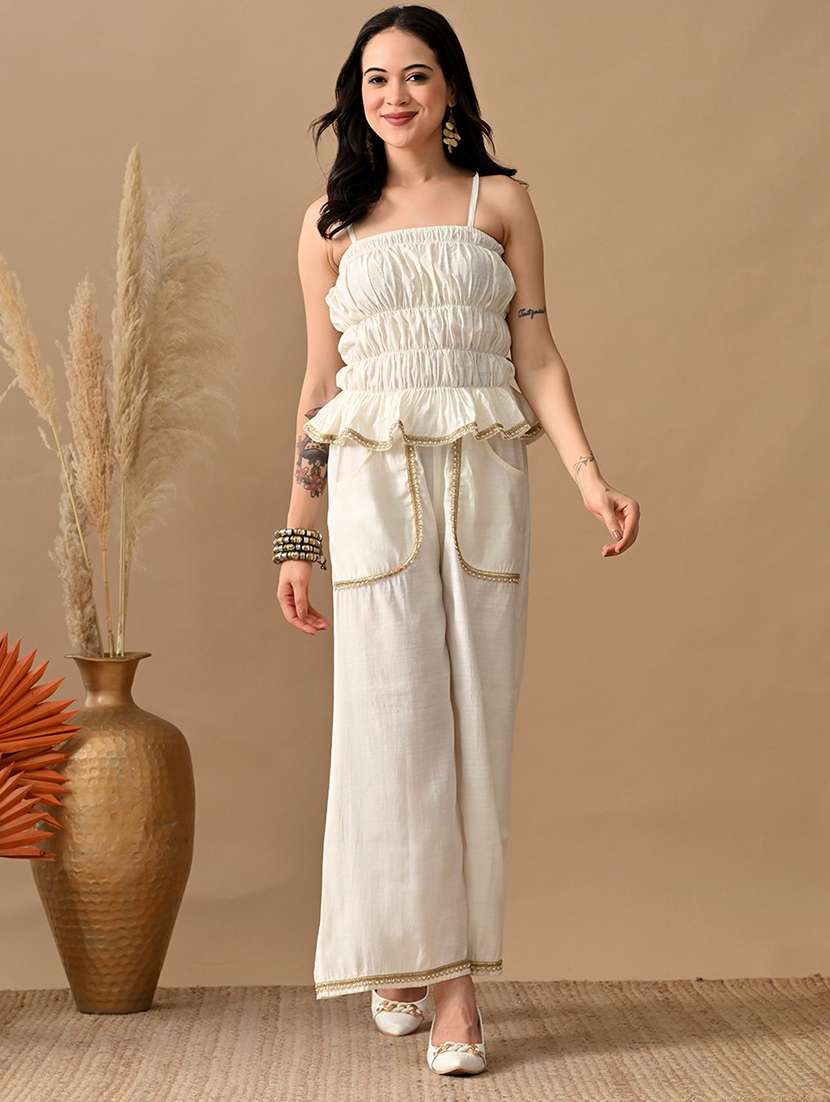women solid top and trouser co-ord set - 22017601 - Standard Image - 1