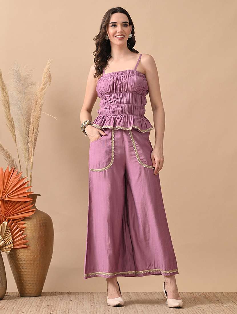 women solid  top and trouser co-ord set