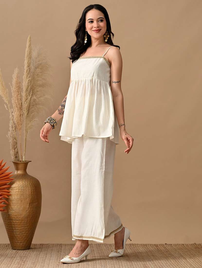 women solid top and trouser co-ord set - 22017604 - Standard Image - 1