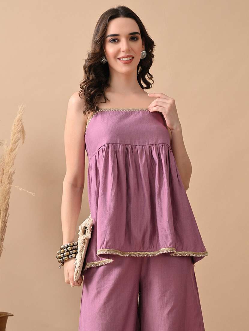 women solid  top and palazzo co-ord set - 22017605 -  Standard Image - 4