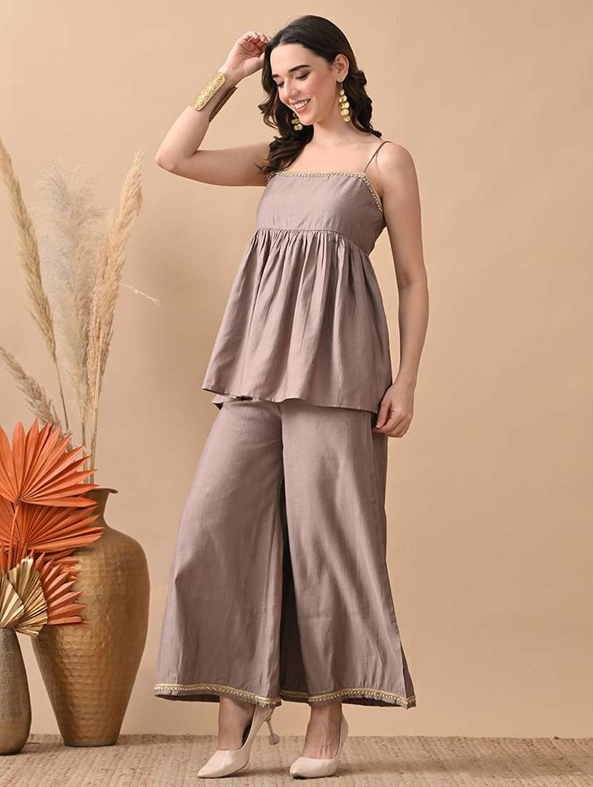 women solid top and palazzo co-ord set - 22017606 - Standard Image - 1