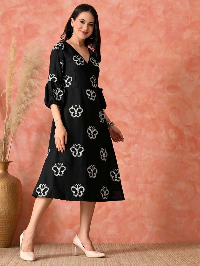 women embroidered puff sleeve fit & flare dress - 22017607 -  Standard Image - 1