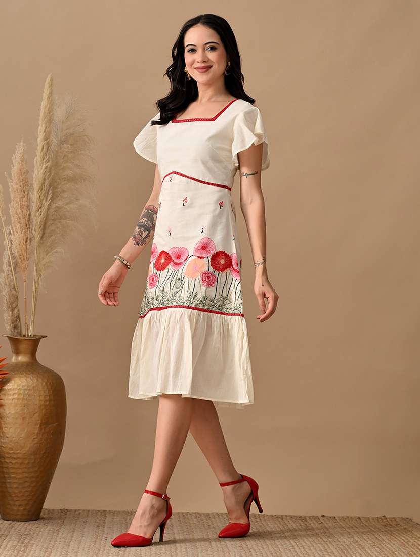 women embroidered flared sleeve tiered dress - 22017608 -  Standard Image - 1