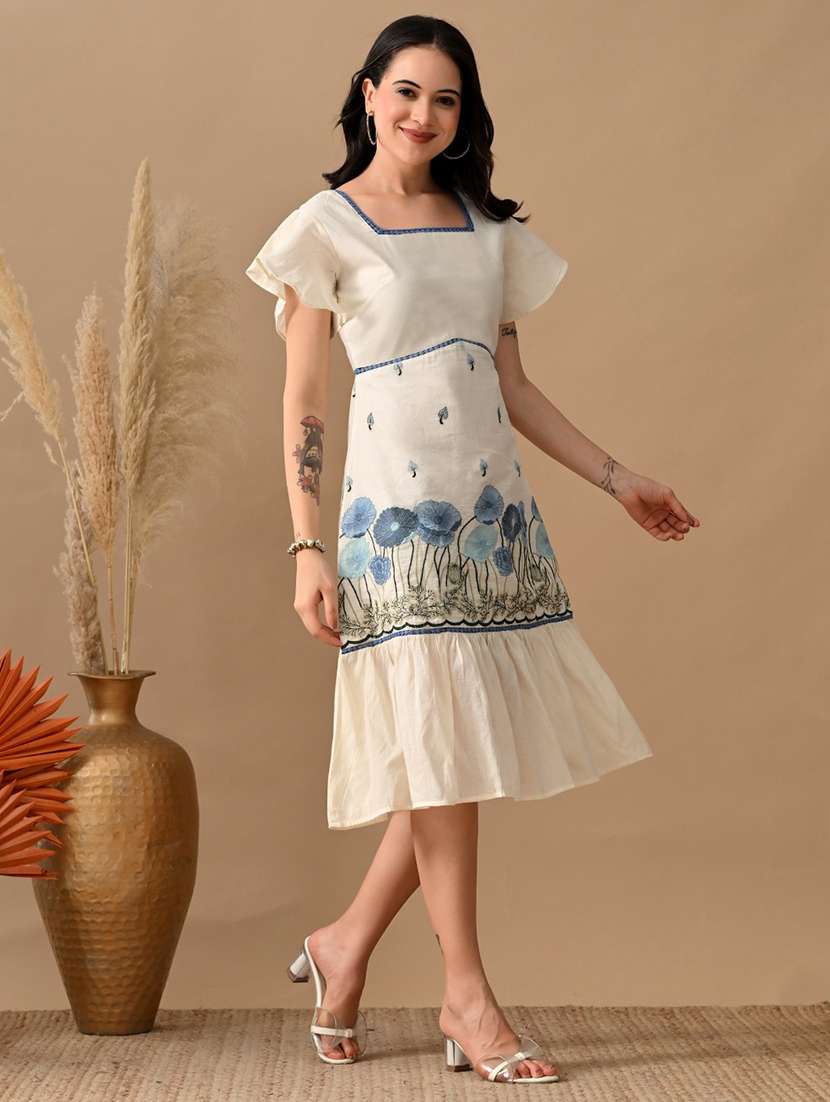 women embroidered flared sleeves tiered dress - 22017609 -  Standard Image - 1