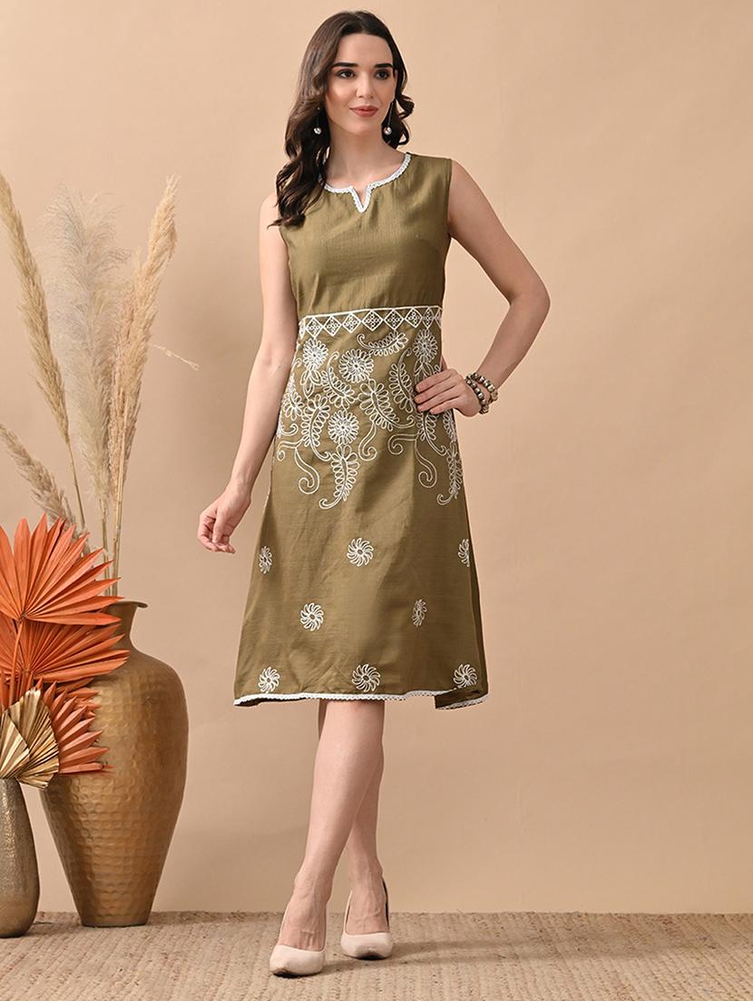 women embroidered sleeveless a-line dress - 22017612 - Zoom Image - 0