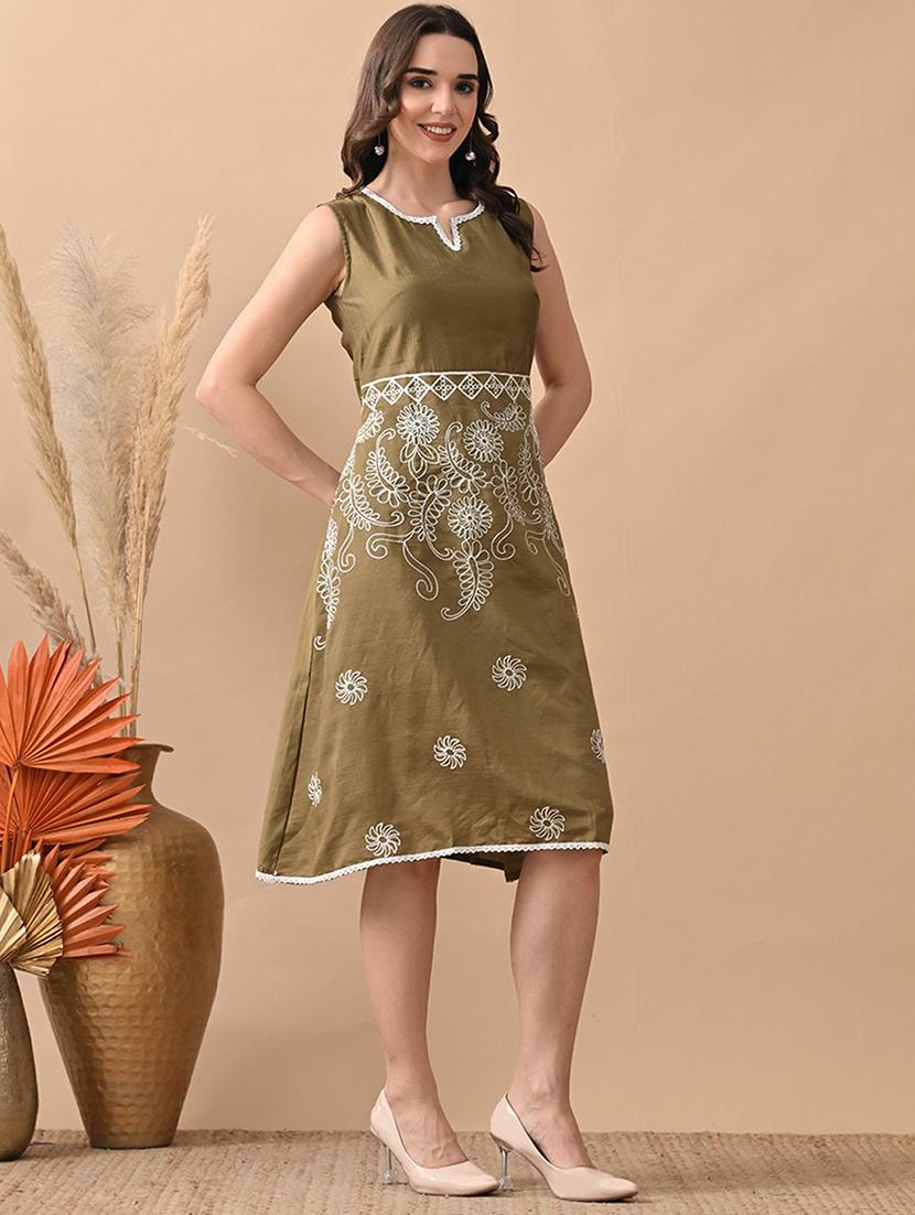 women embroidered sleeveless a-line dress - 22017612 - Standard Image - 1