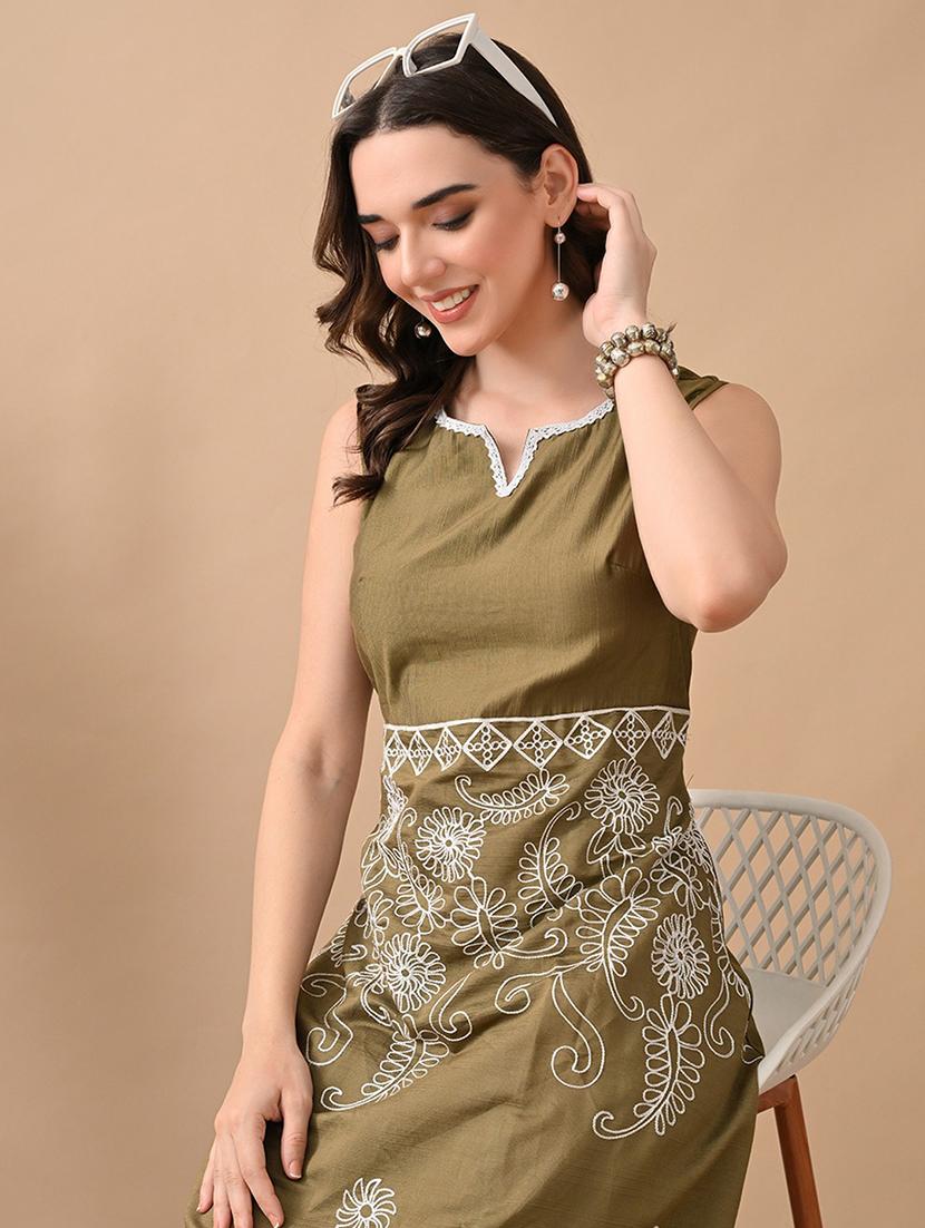 women embroidered sleeveless a-line dress - 22017612 - Standard Image - 4
