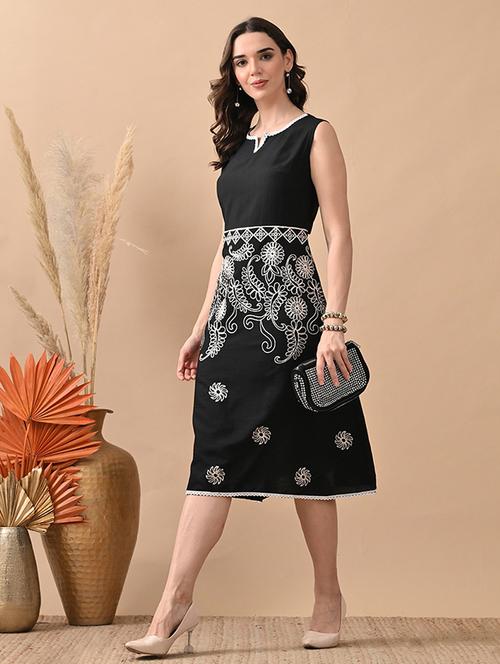 women embroidered sleeveless a-line dress - 22017613 - Standard Image - 0