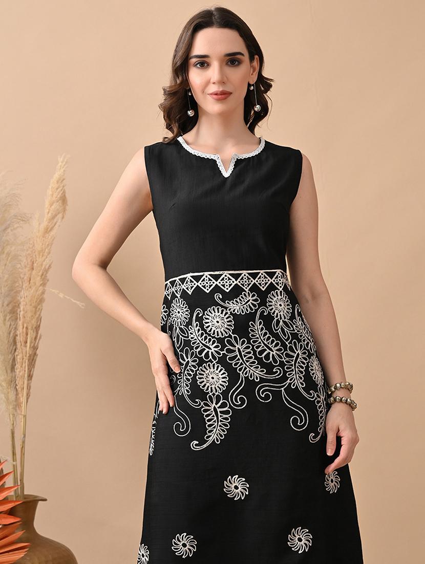 women embroidered sleeveless a-line dress - 22017613 - Standard Image - 4