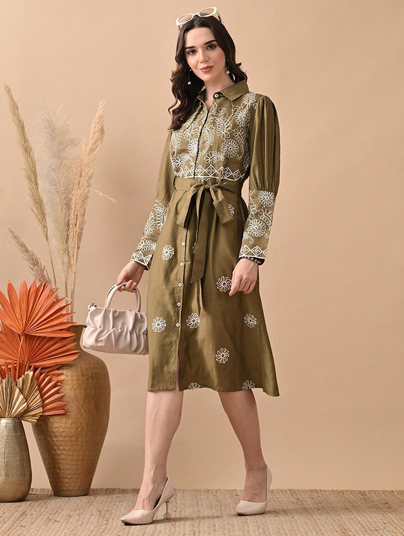 women embroidered long sleeve shirt dress - 22017615 - Zoom Image - 0