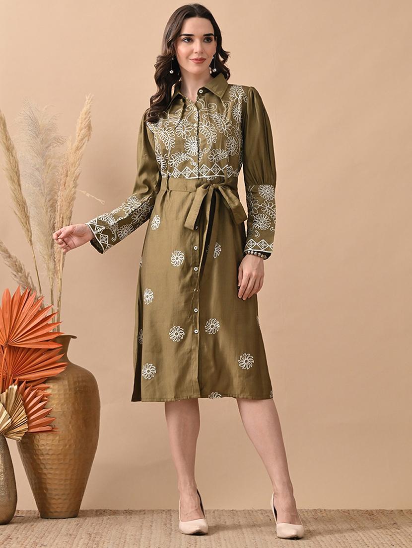 women embroidered long sleeve shirt dress - 22017615 - Standard Image - 1