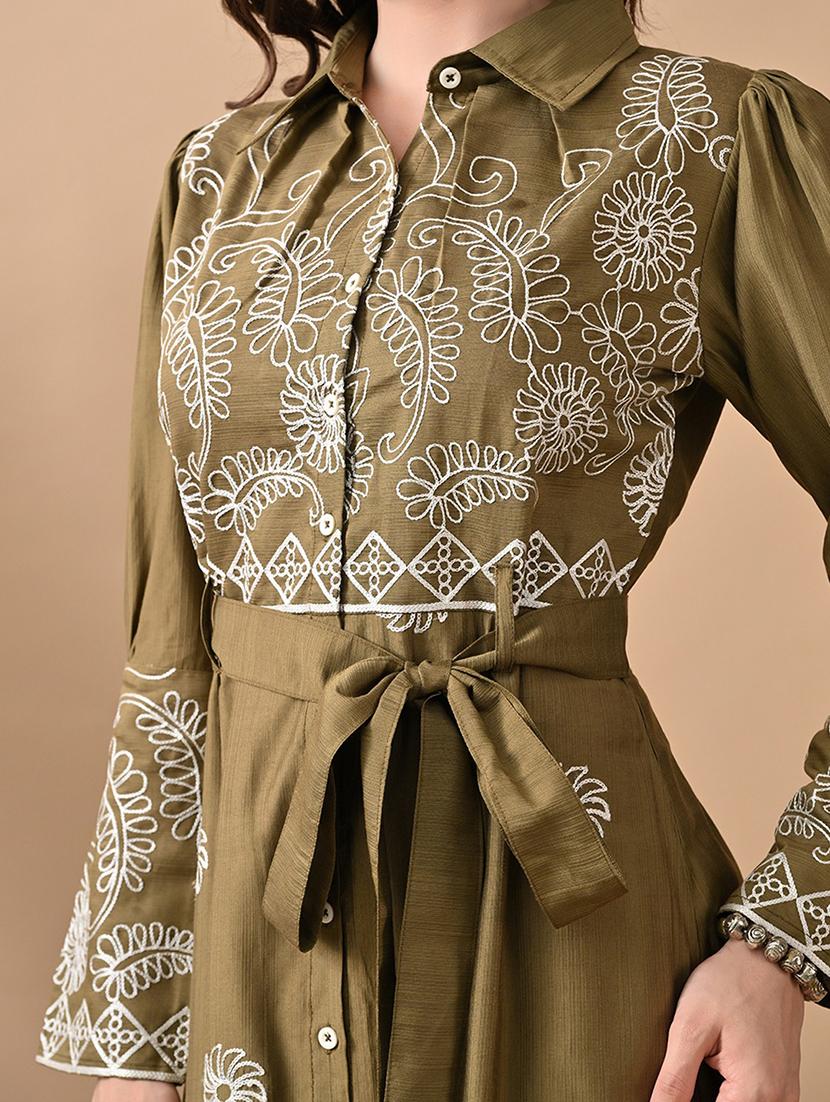 women embroidered long sleeve shirt dress - 22017615 - Standard Image - 4