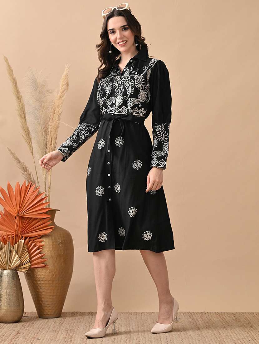 women embroidered long sleeve shirt dress - 22017616 -  Standard Image - 1