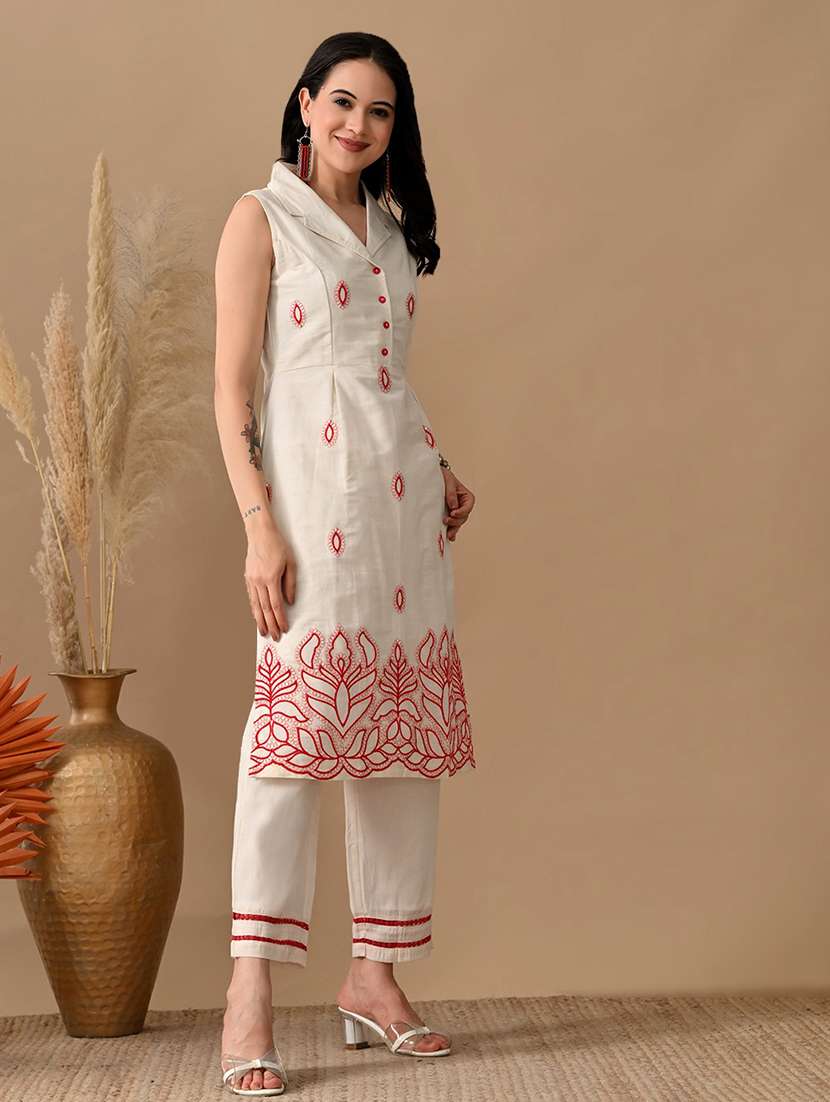 women embroidered sleeveless kurta and pant set - 22017617 - Standard Image - 1