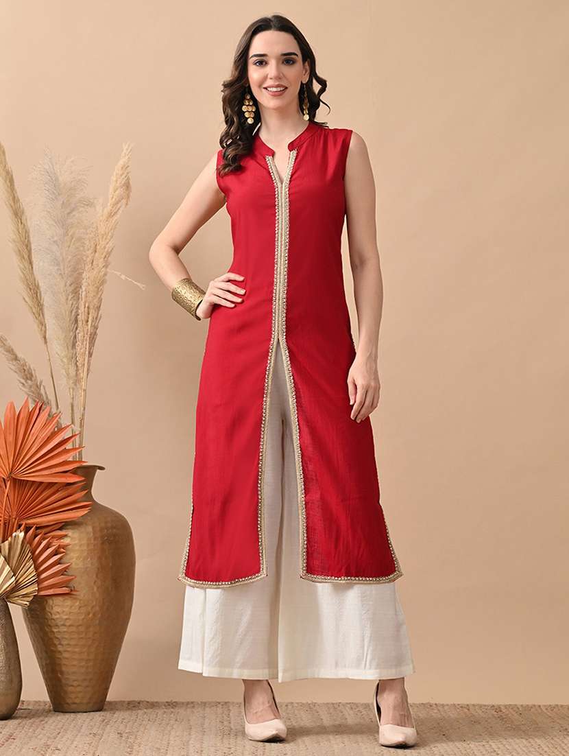 women gotta worked sleeveless kurta and palazzo set - 22017627 -  Standard Image - 1