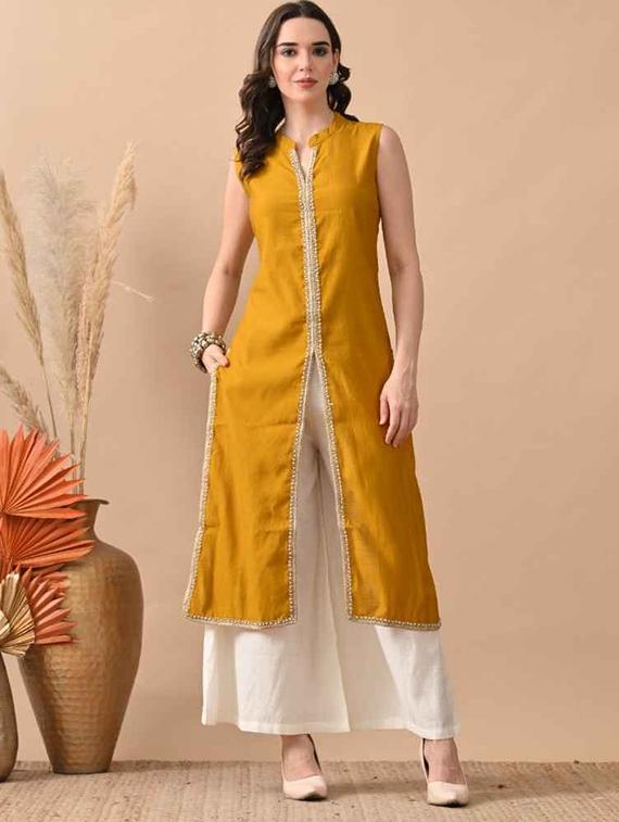 women gotta worked sleeveless kurta and palazzo set - 22017628 -  Standard Image - 1