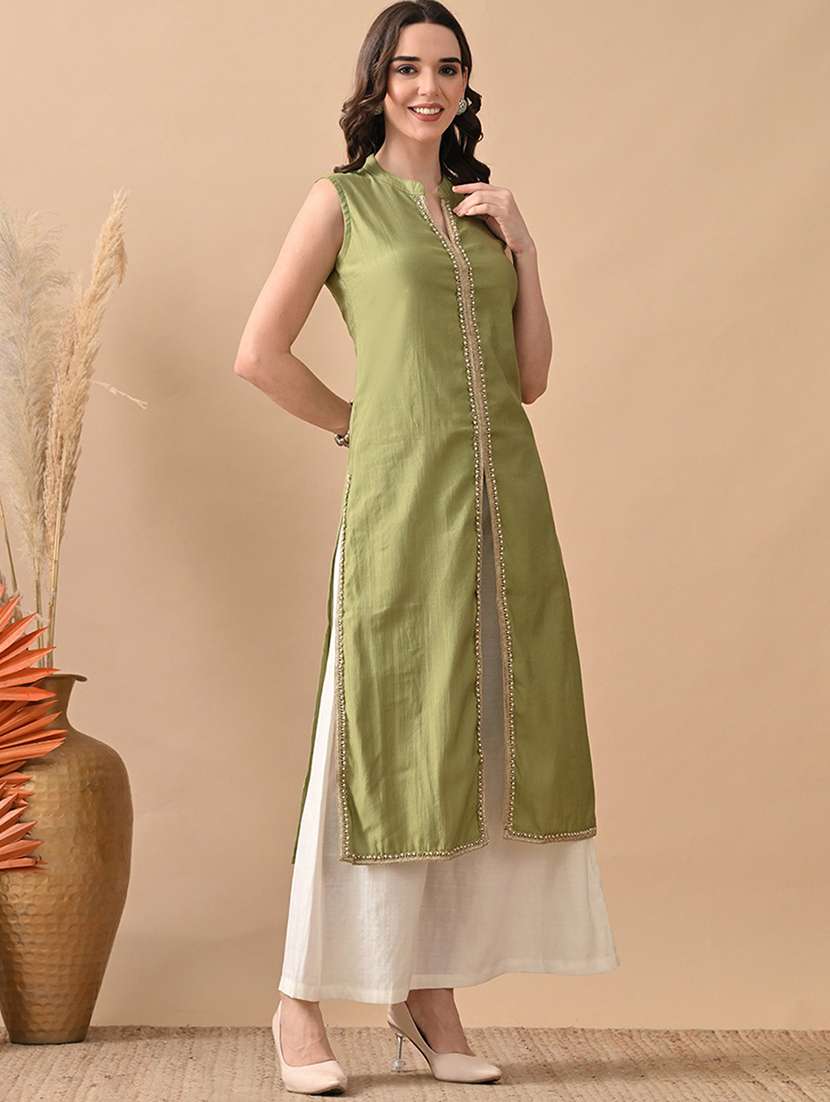 women gotta worked sleeveless kurta and palazzo set - 22017629 - Standard Image - 1