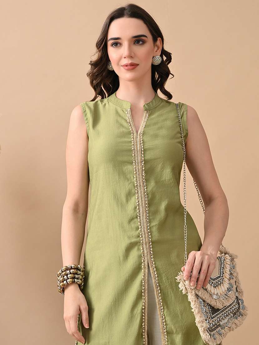 women gotta worked sleeveless kurta and palazzo set - 22017629 - Standard Image - 4