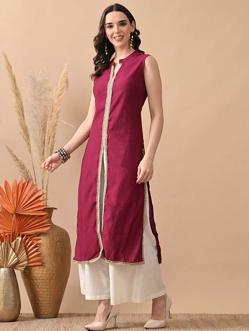 women gotta worked sleeveless kurta and palazzo set - 22017630 -  Standard Image - 1