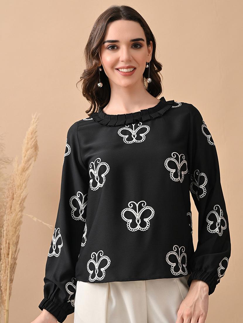 women embroidered long sleeve regular top - 22017635 - Standard Image - 1