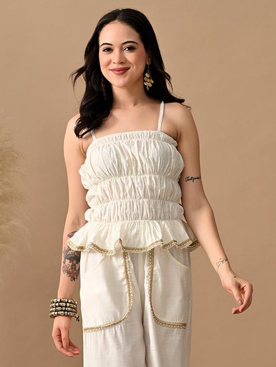 women solid shoulder strap tiered top - 22017642 -  Standard Image - 1