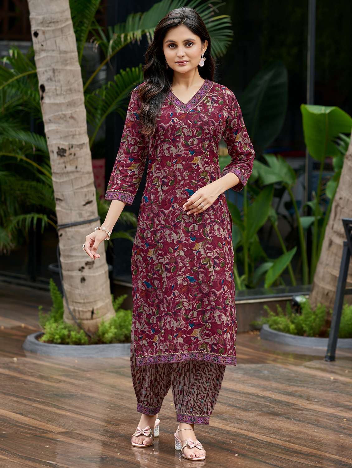 women printed three quarter sleeve kurta and salwar set - 22017847 -  Standard Image - 1