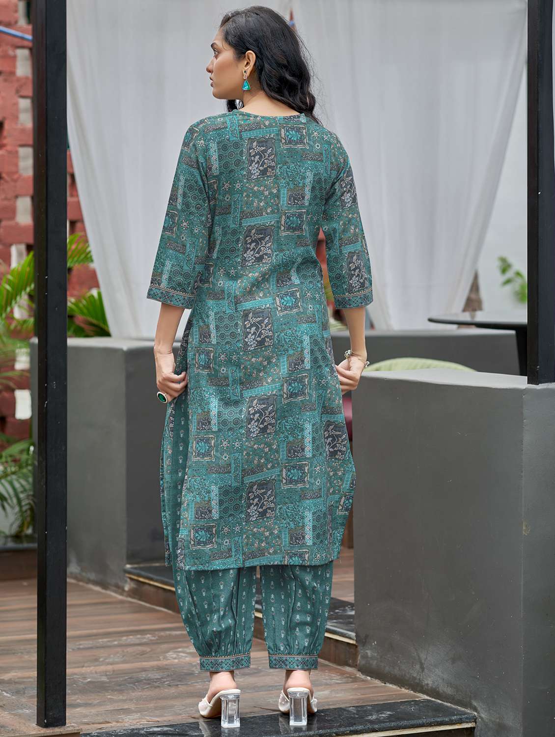 women printed three quarter sleeve kurta and salwar set - 22017848 -  Standard Image - 4