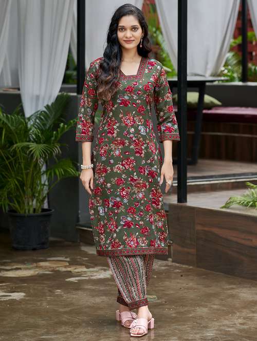 women printed three quarter sleeve kurta and salwar set - 22017849 - Standard Image - 0
