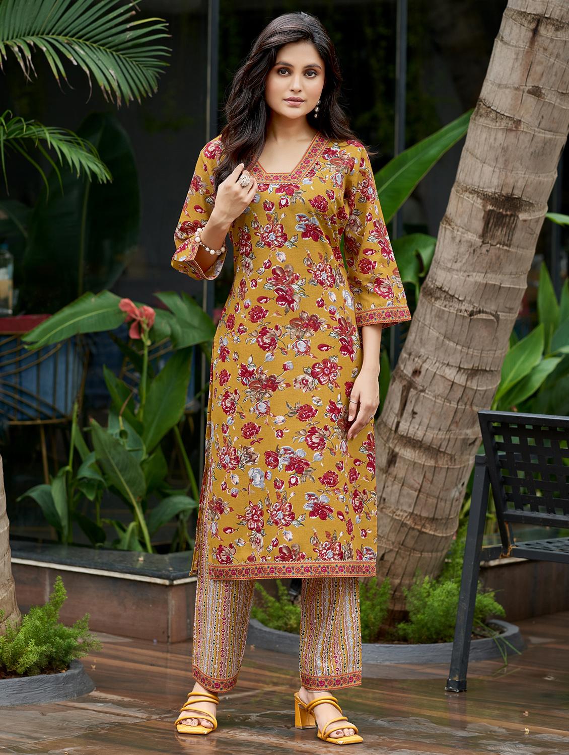 women printed three quarter sleeve kurta and salwar set - 22017852 - Zoom Image - 0