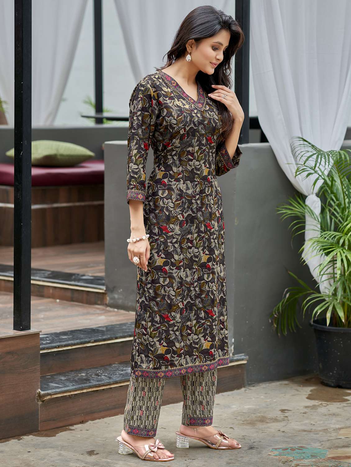 women printed three quarter sleeve kurta and salwar set - 22017853 -  Standard Image - 1
