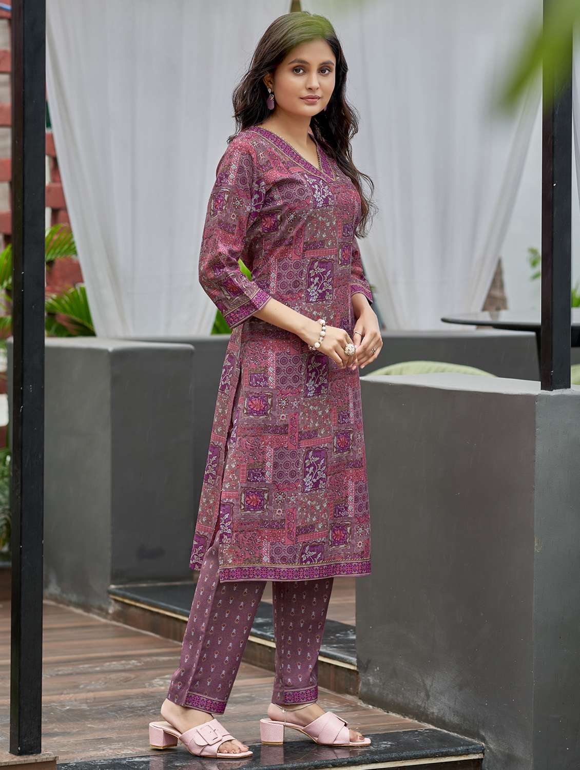 women printed three quarter sleeve kurta and salwar set - 22017854 -  Standard Image - 1