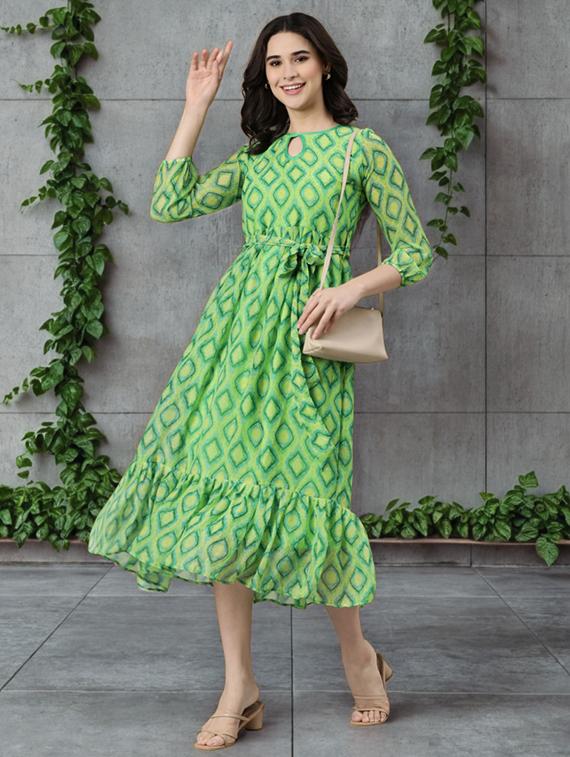 women printed puff sleeve tiered dress - 22017855 -  Standard Image - 1