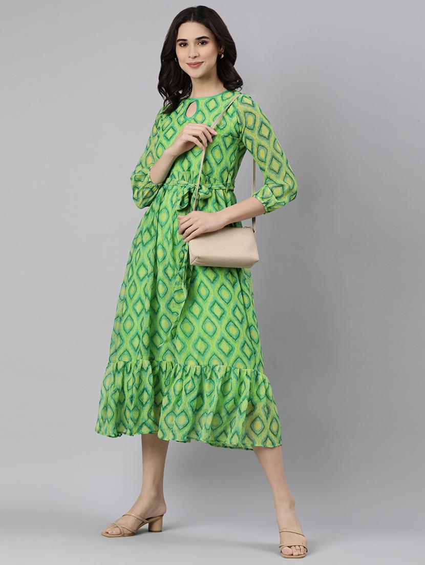 women printed puff sleeve tiered dress - 22017855 - Standard Image - 4