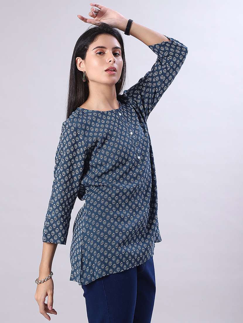 women printed three quarter sleeve straight kurti - 22017925 -  Standard Image - 1