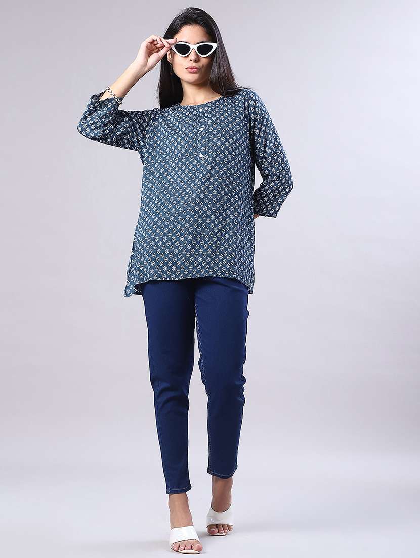 women printed three quarter sleeve straight kurti - 22017925 -  Standard Image - 4