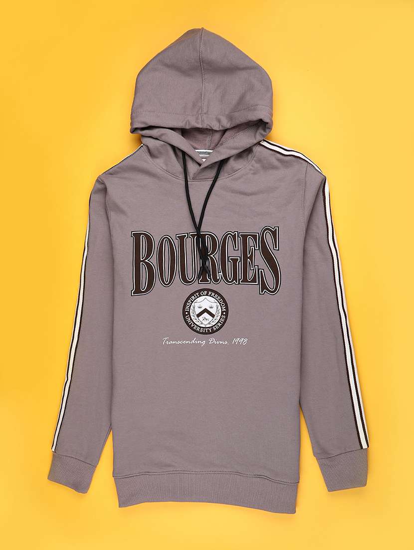 men grey polyester chest print sweatshirt