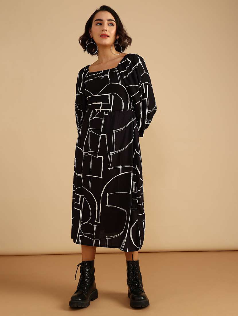 women printed long sleeve a-line dress - 22018047 -  Standard Image - 1