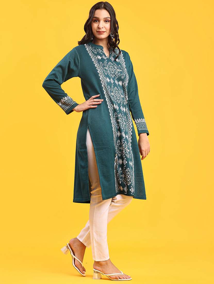 women long sleeve straight woolen kurta - 22018081 -  Standard Image - 1