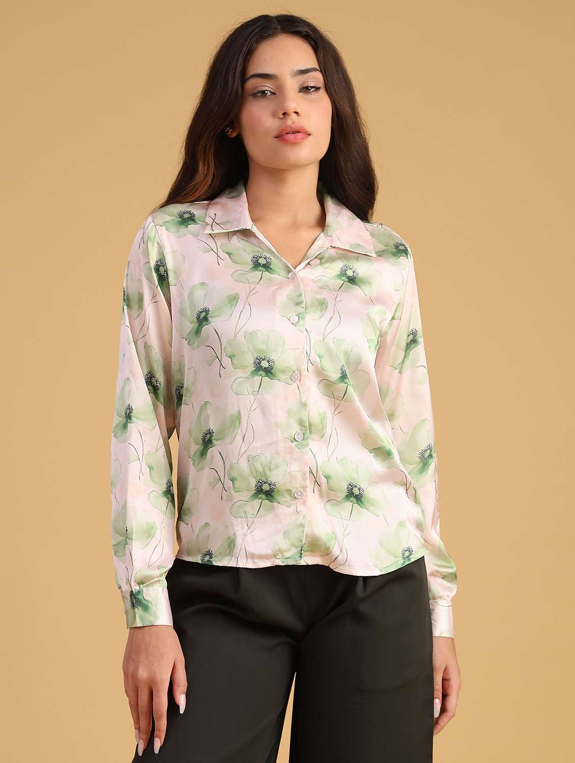 women printed collared long sleeve regular shirt - 22018160 -  Standard Image - 1
