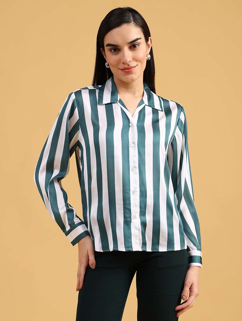 women striped long sleeve collared regular shirt - 22018188 -  Standard Image - 1