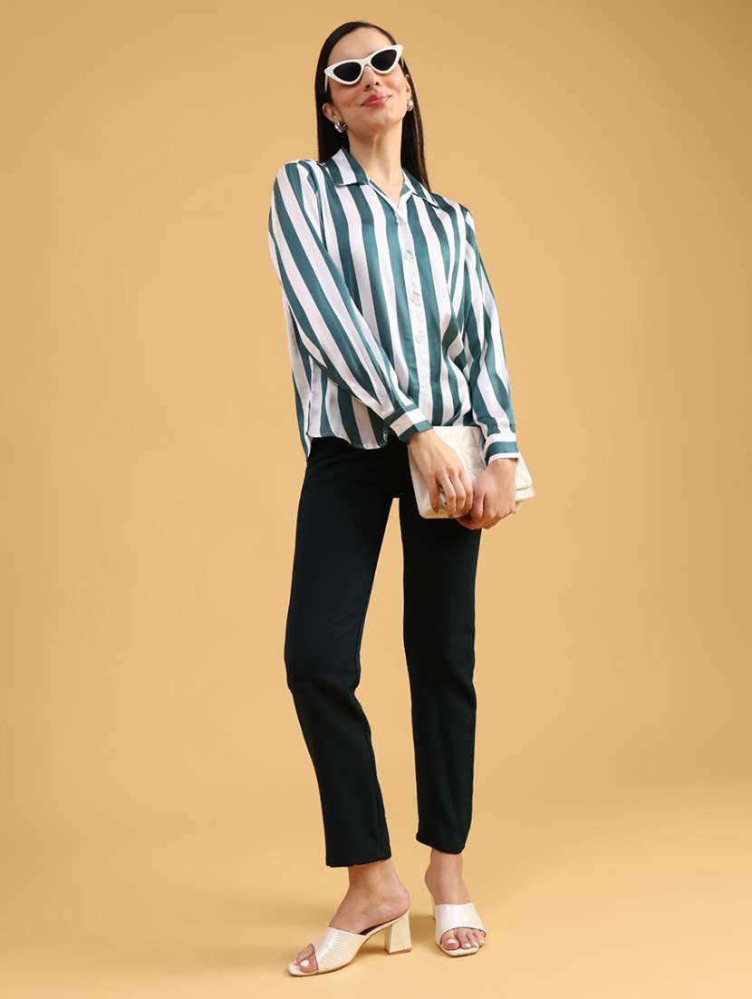 women striped long sleeve collared regular shirt - 22018188 -  Standard Image - 4