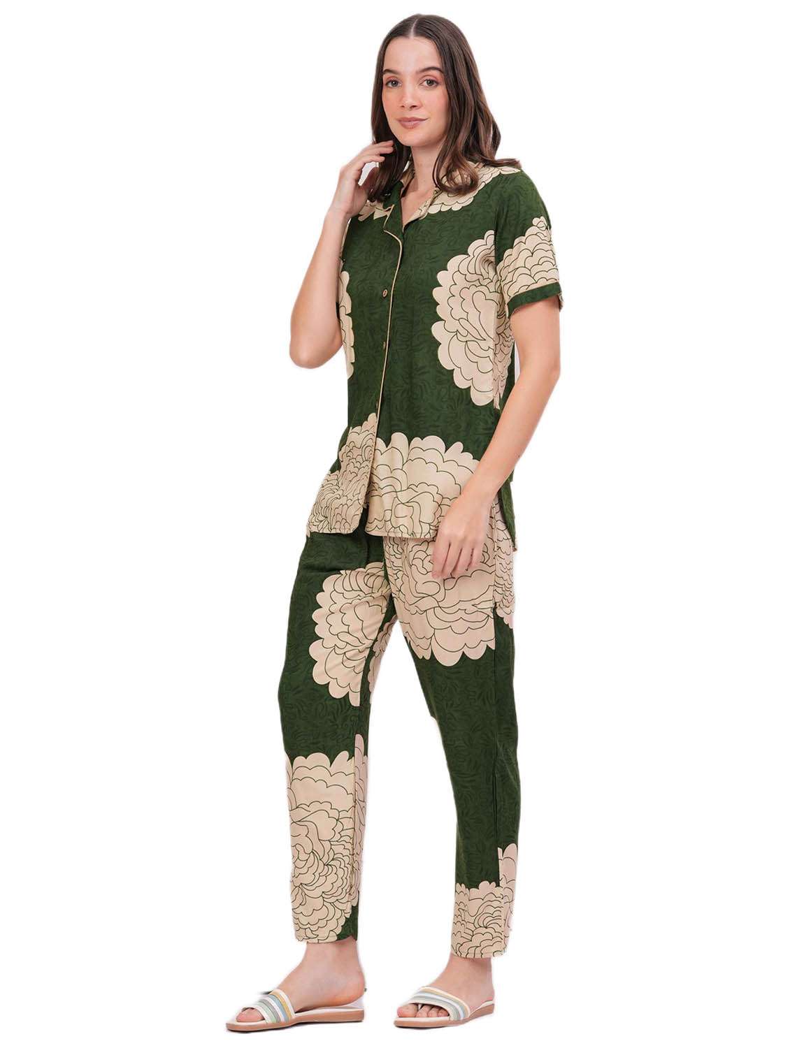 green rayon pyjama set nightwear - 22018210 - Standard Image - 1