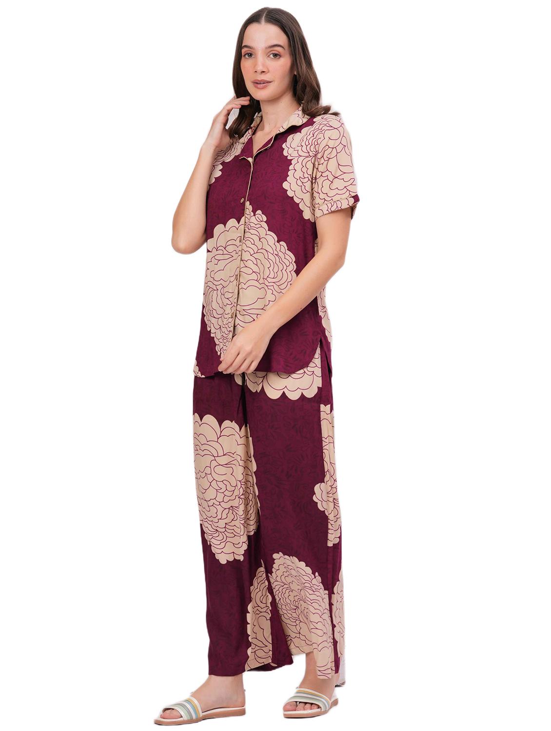 women printed short sleeve nightwear pyjama set - 22018216 - Standard Image - 1