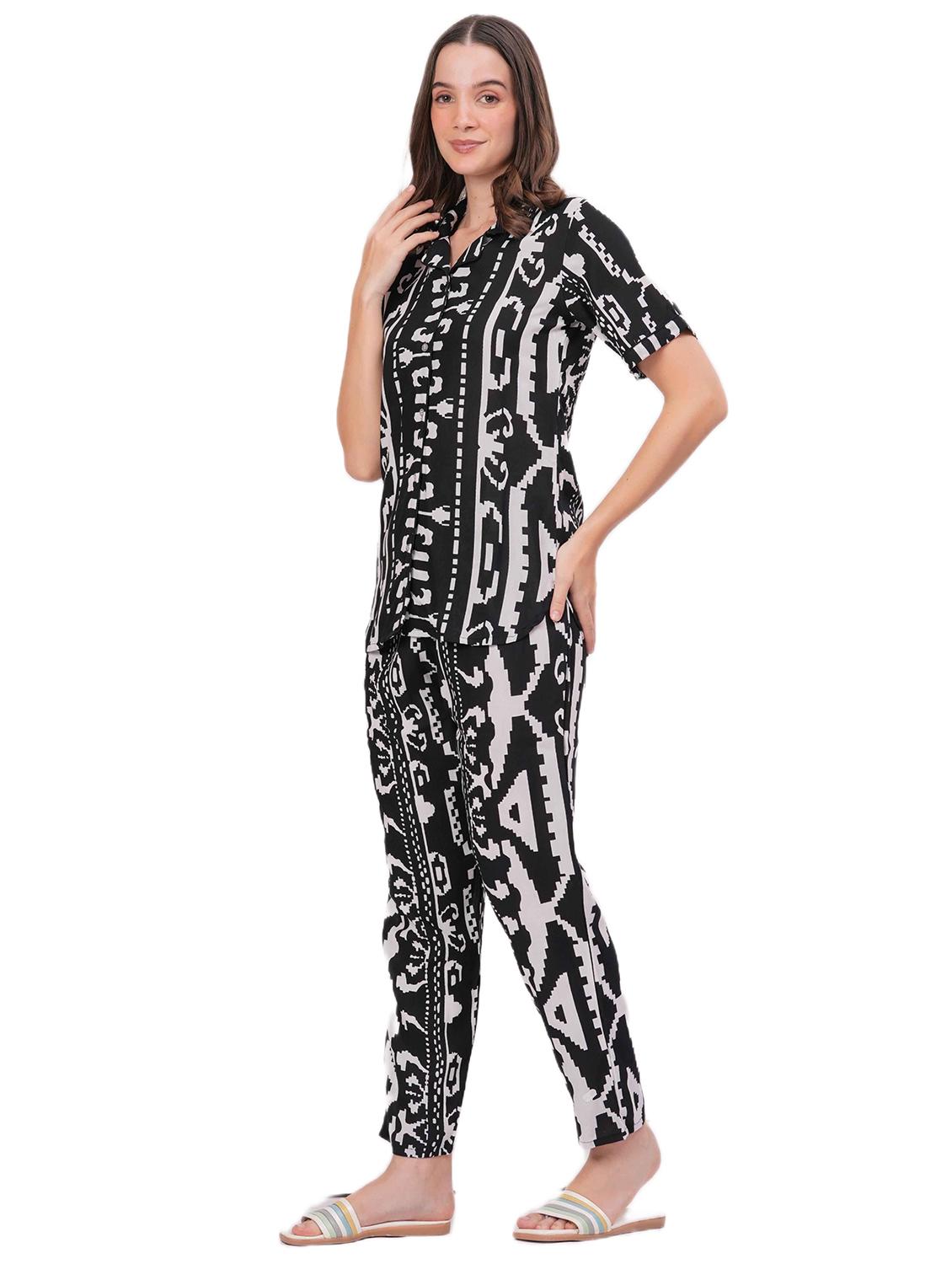 women printed short sleeve nightwear pyjama set - 22018217 - Standard Image - 1