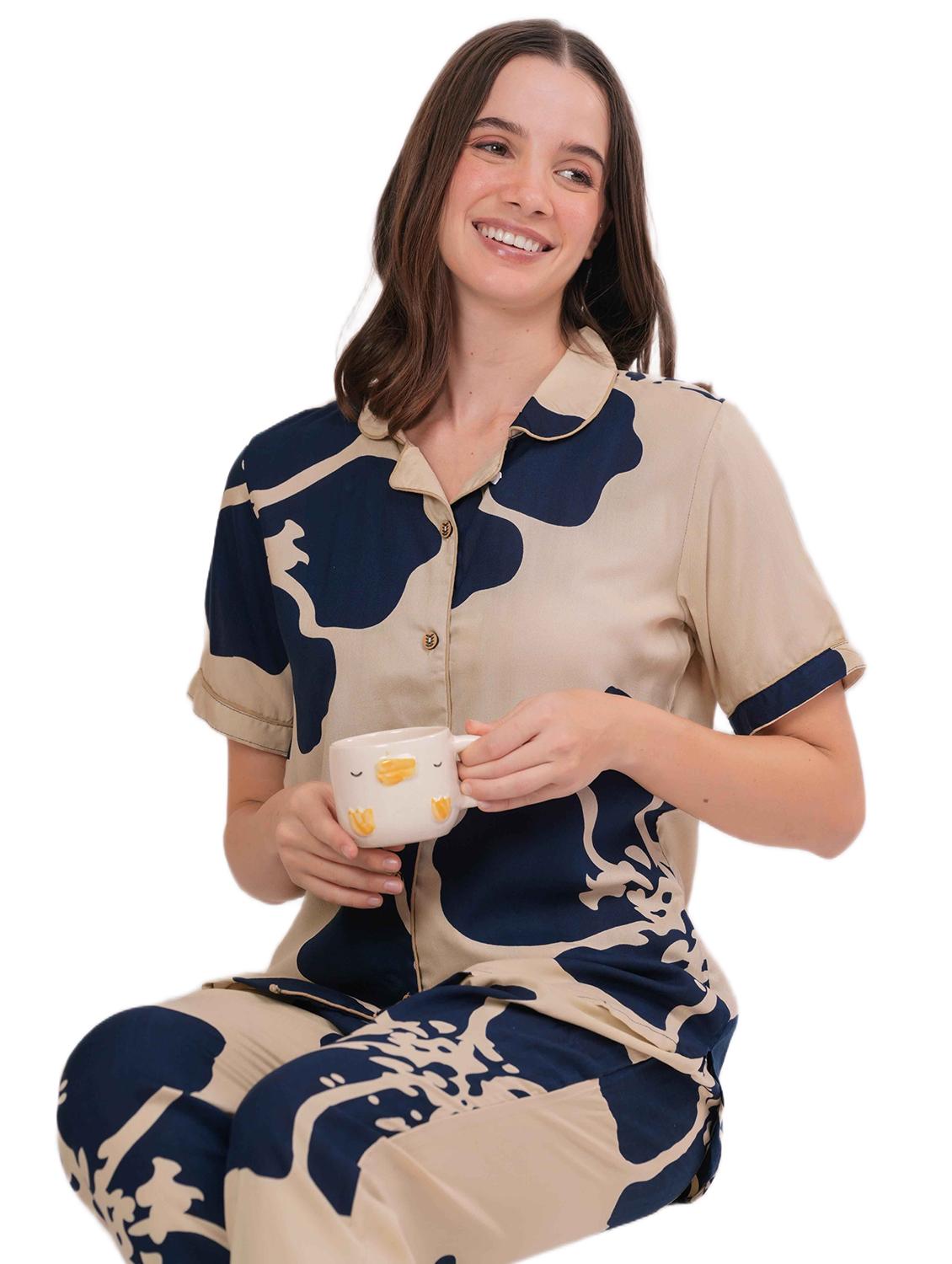 women printed short sleeve nightwear pyjama set - 22018219 - Standard Image - 4