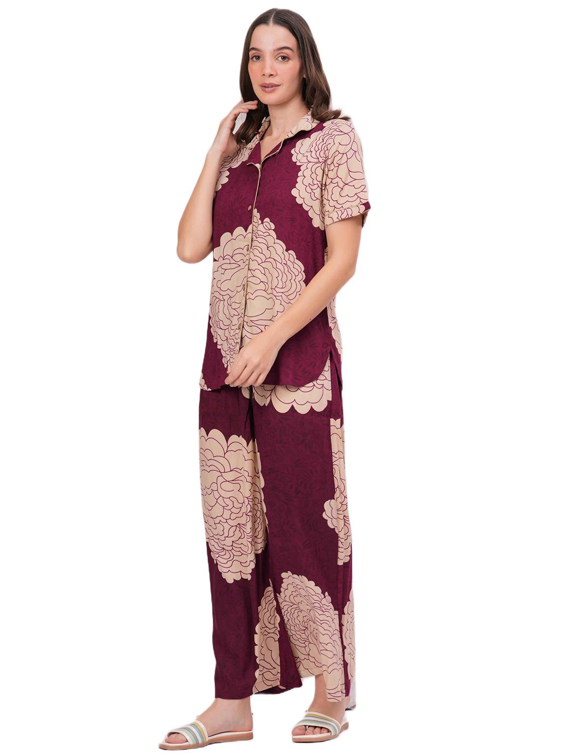 women printed short sleeve nightwear pyjama set - 22018220 -  Standard Image - 1