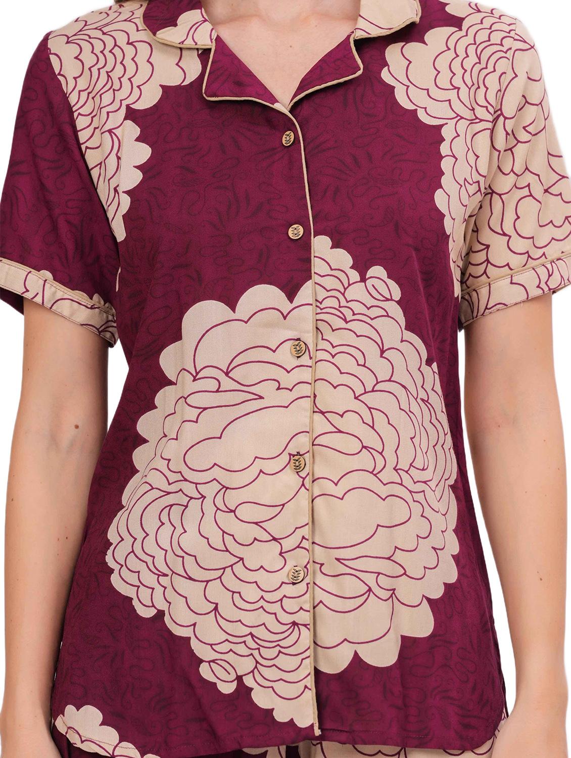 women printed short sleeve nightwear pyjama set - 22018220 - Standard Image - 4