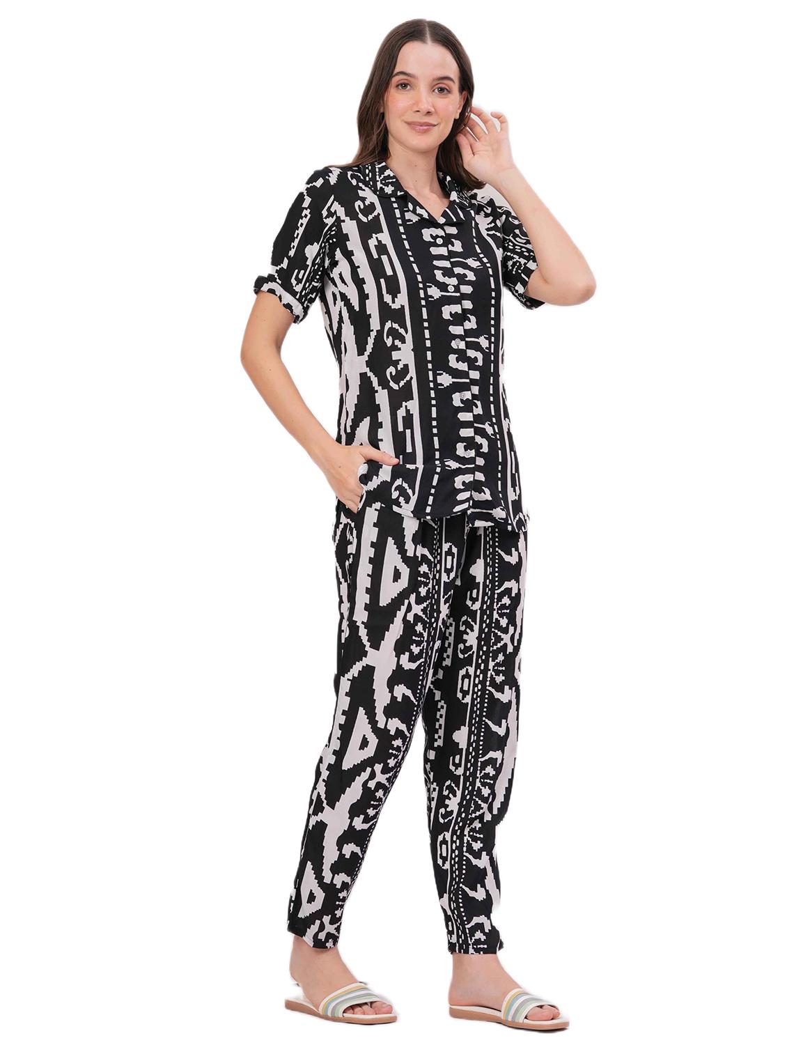 women printed short sleeve nightwear pyjama set - 22018221 - Standard Image - 1