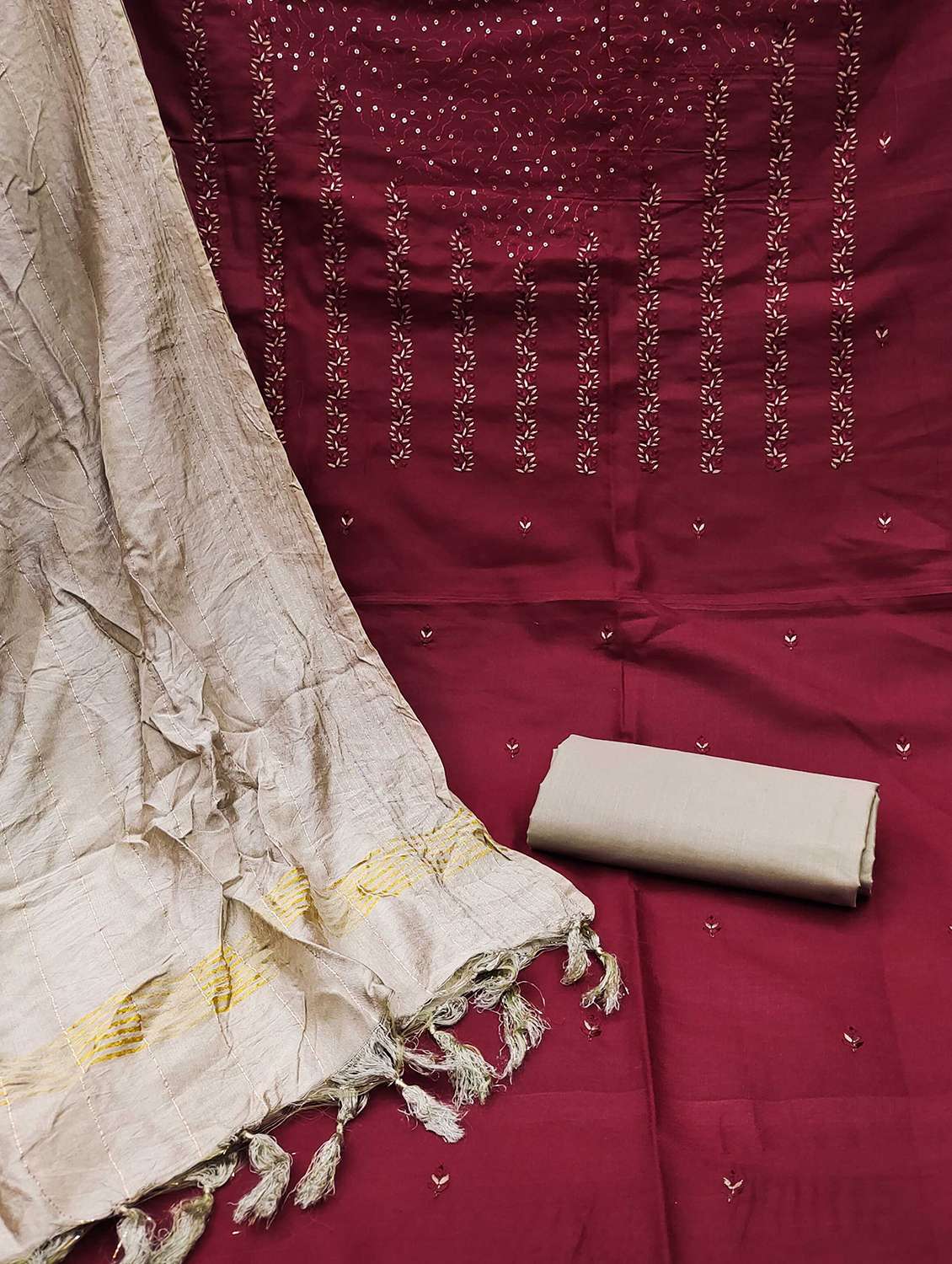 women solid with work embroidered unstitched suit set - 22018274 -  Standard Image - 1