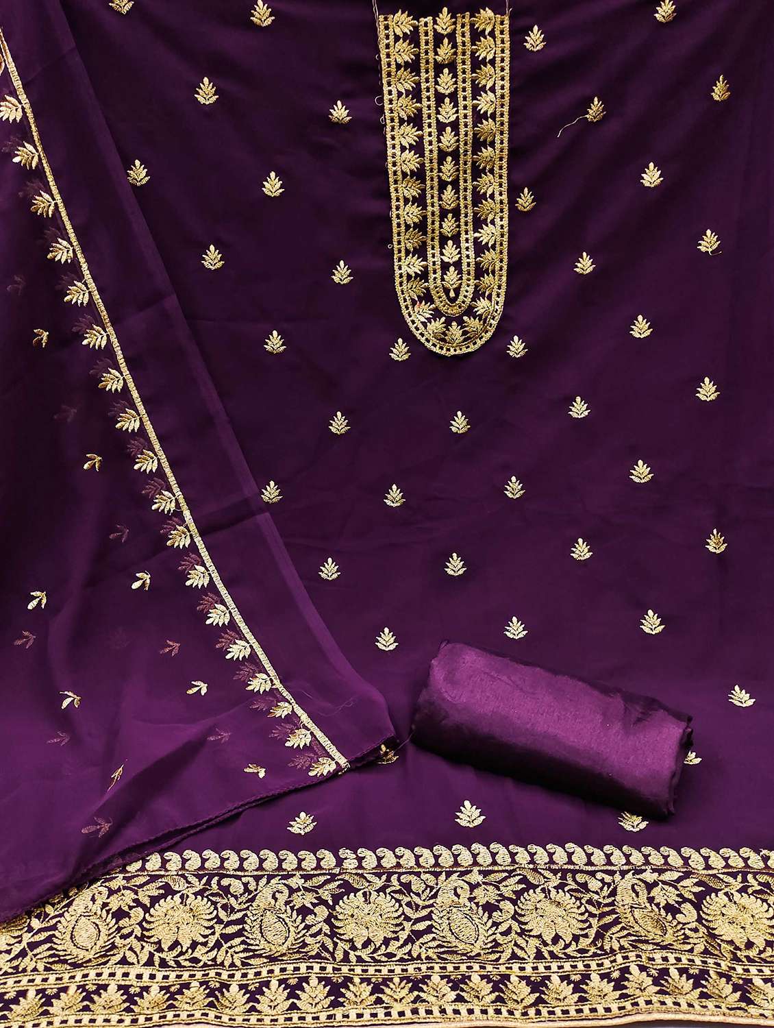 women solid with work embroidered unstitched suit set - 22018278 -  Standard Image - 1